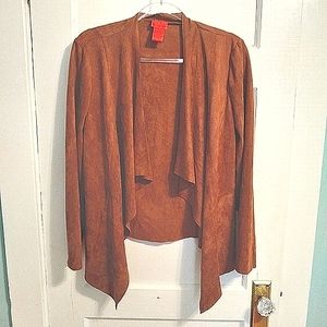 V Christina faux suede brown open jacket- medium NWOT
